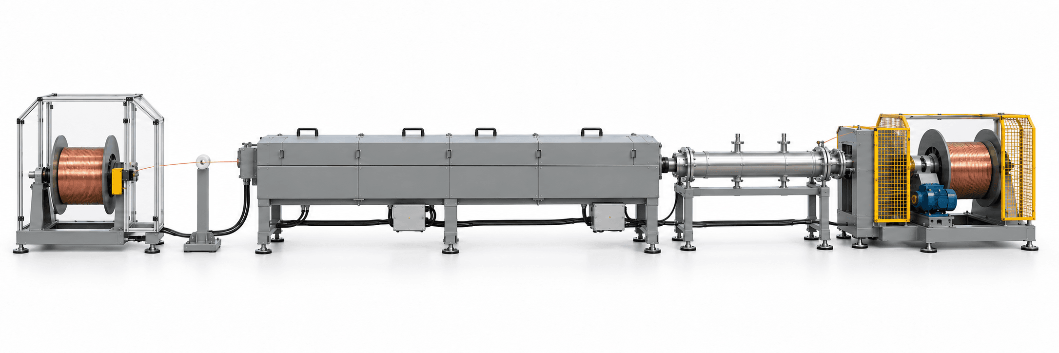 Complete copper-wire annealing line with payoff, tubular furnace, protective cooling and take-up