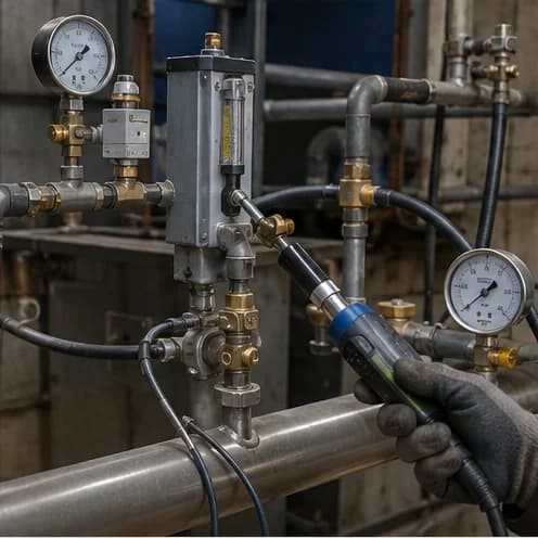 Furnace gas-supply piping, valves and pressure gauges