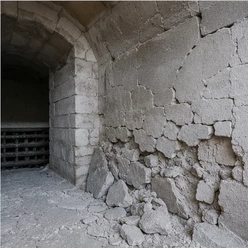 Cracked and damaged industrial furnace refractory lining